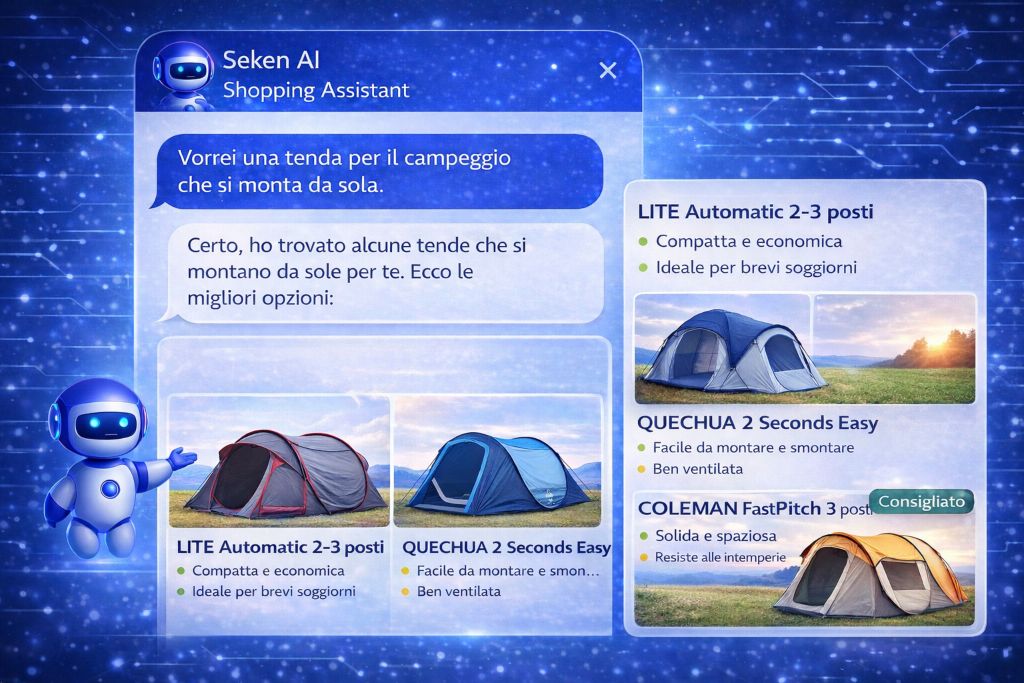 Shopping assistan seken ai che consiglia tende che si montano da sole